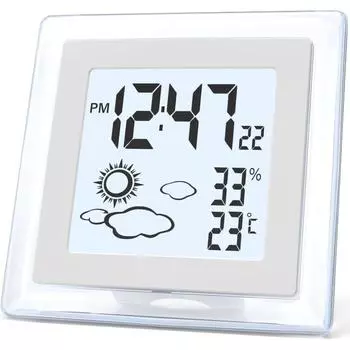 Маленькие часы, цифровой будильник на батарейках с подсветкой, индикацией температуры и влажности в помещении, 12/24-часовой формат даты, дорожный будильник чёрный