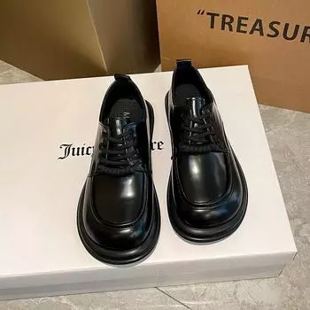 Маленькие черные кожаные туфли 2024 года, новый иностранный стиль, широкая стопа, низкий верх, студенческий стиль, ретро, британский стиль, колледж 35 чёрный