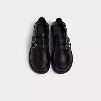 Маленькие черные кожаные туфли для женщин Новые ретро-туфли без застежек в стиле British Academy Single Shoes Лоферы в стиле Hepburn 40 чёрный