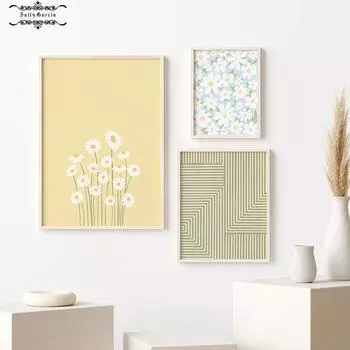 Маленькие цветочные геометрические линии, абстрактный ретро пасторальный стиль, настенная живопись на холсте, скандинавский плакат, изображение, украшение для гостиной 21*30cm