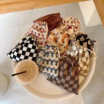 Маленькие цветочные холщовые сумки для монет, кошелек, ювелирные изделия, помада, конфеты, сумка на шнурке для девочек, детская косметичка, сумка для хранения веревки, сумки