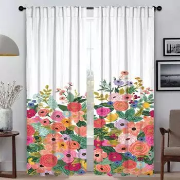 Маленькие цветы занавеска для комнаты 2 панели тюля для спальни элегантные шторы для комнаты жалюзи жалюзи перегородка гостиная кухня W50xH70cmx2pcs-CL