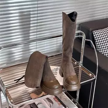 Маленькие детские ботинки 2024 года, новые весенне-осенние сапоги на платформе, рыцарские сапоги, супер-пожарные, универсальные, на толстом каблуке, тонкие сапоги 35 чёрный