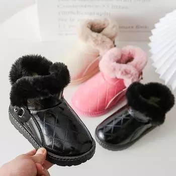 Маленькие детские зимние сапоги из меха для детей среднего возраста, бархатные хлопковые сапоги для мужчин и женщин на 1 год, утолщенные, теплые, большого размера, из хлопка 21 чёрный