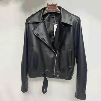 Маленькие девочки осень новый женский пальто кожаная куртка высокого класса американский ретро искусственная кожа куртка короткая коричневая S