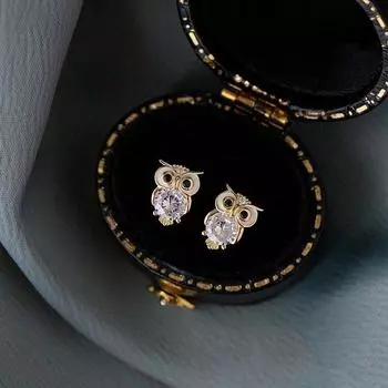 Маленькие двойные серьги-гвоздики, роскошные женские белые хрустальные серьги в виде совы, настоящие свадебные серьги из стерлингового серебра 925 пробы для женщин и мужчин