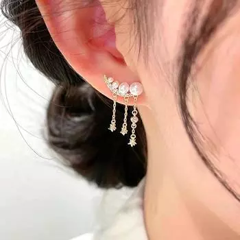 Маленькие и длинные серьги с жемчугом для женщин, серьги со стразами и бахромой в виде звезд золотой