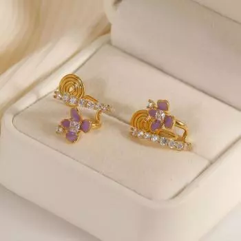 Маленькие и изысканные фиолетовые капающие цветы, темпераментные зажимы для ушей, женские серьги без отверстий для ушей