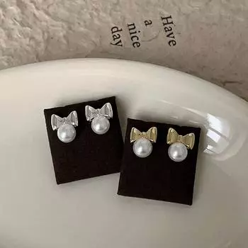 Маленькие и изысканные серьги-гвоздики с жемчугом в форме банта, уникальная женская индивидуальность, простой темперамент, модный тренд, универсальные серьги, серьги