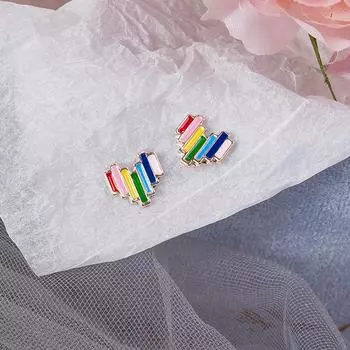Маленькие и изысканные серьги в форме радужного сердца, миниатюрные серьги в стиле Ins для женщин