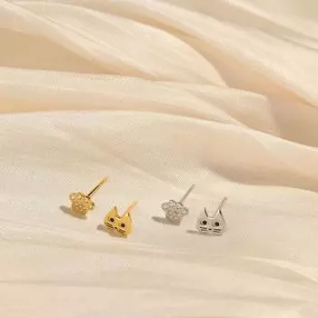 Маленькие и милые мини-серьги асимметричного дизайна для котенка золотой