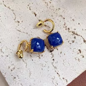 Маленькие и роскошные женские серьги в стиле ретро, синие серьги в античном стиле, новые позолоченные высококачественные серебряные серьги-иглы