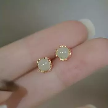 Маленькие и универсальные высококачественные женские серьги из искусственного нефрита золотой