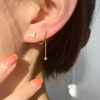 Маленькие и высококачественные серьги из стерлингового серебра 925 пробы с двойным отверстием для ушей, спиральные серьги в виде сердца, ушная нить, женские милые темпераментные украшения для ушей