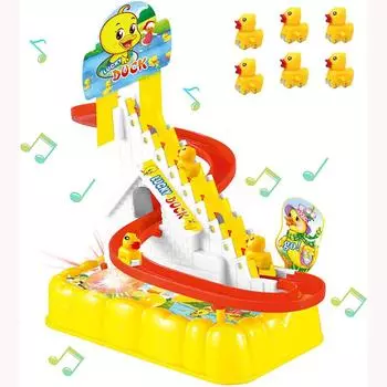 Маленькие игрушки для лазания уток, игровой набор с электрическими утками в погоне за гоночной трассой с 6 светодиодными мигающими огнями и музыкальной кнопкой, забавная игрушка для восхождения по лестнице с утками 36x20x17cm