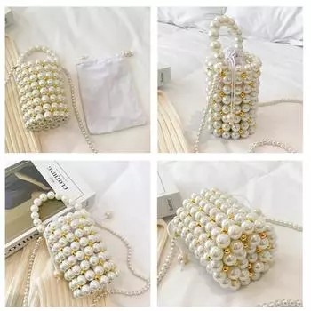 Маленькие клатчи с жемчужинами, женские сумки через плечо, ручная работа, симпатичные кошельки, дамские тканые сумки на плечо для свадебной вечеринки серебряный