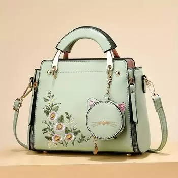 Маленькие кошельки и сумки для женщин, женская сумка через плечо с вышивкой цветов, модная сумка-портфель с верхней ручкой, сумки через плечо с подвеской в виде котенка чёрный