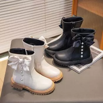 Маленькие кожаные ботинки весна-осень новые модные универсальные короткие ботинки на молнии для девочек с мягкой подошвой