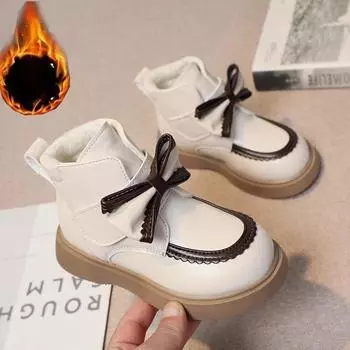 Маленькие кожаные ботиночки для девочек, новая коллекция осень-зима, детские мягкие белые теплые кожаные ботиночки, детская хлопковая обувь 24 белый