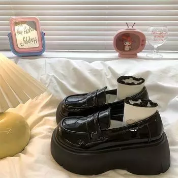 Маленькие кожаные туфли британского стиля 7 см, женские яркие кожаные мокасины ~ весенние и летние юбки, носки, туфли Мэри Джейн 35