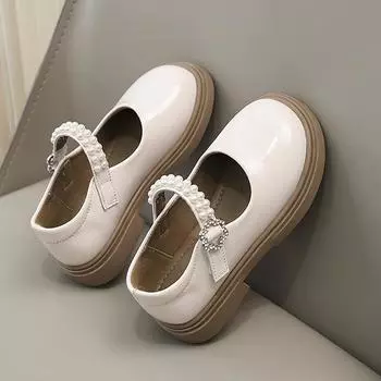 Маленькие кожаные туфли для девочек 2024 года, новые красивые туфли принцессы с нескользящей мягкой подошвой для маленьких девочек 26 чёрный