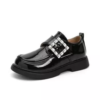 Маленькие кожаные туфли для девочек, Детские туфли принцессы, Лоферы для выступлений, Однотонные туфли на мягкой подошве в британском стиле 26 чёрный