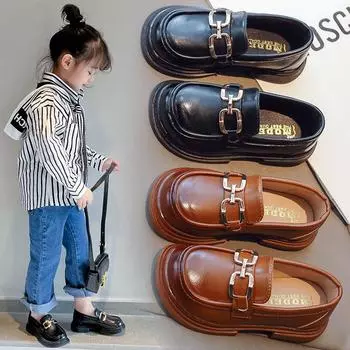 Маленькие кожаные туфли для девочек, весенне-осенний стиль, туфли британской принцессы 26 чёрный