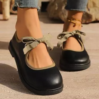 Маленькие кожаные туфли Doudou туфли для студенток 2025 года весна и осень с юбками ретро темперамент универсальные туфли с одной педалью 35 чёрный