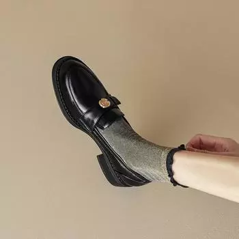 Маленькие кожаные туфли Footstroke на весну и осень, одинарные туфли на среднем каблуке, британский стиль, туфли Lefou на толстом каблуке, женские 35 коричневый