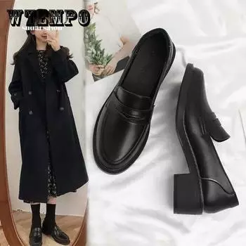 Маленькие кожаные туфли из мягкой кожи, женские весенние английские черные туфли на плоской подошве, лоферы, женская рабочая обувь, одинарные туфли 40 чёрный