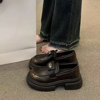 Маленькие кожаные туфли Мэри Джейн с металлической пряжкой, женские туфли-лоферы на платформе Майяр в британском стиле, одинарные туфли 35 коричневый