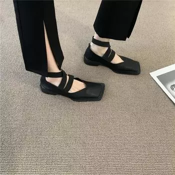 Маленькие кожаные туфли Мэри Джейн с квадратным носком, женские весенне-летние туфли в стиле ретро во французском британском стиле, нишевые туфли на низком каблуке 38 зелёный