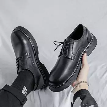 Маленькие кожаные туфли мужские британские модные деловые туфли с круглым носком корейская версия туфли Martin с большим носком 86235-R 38 чёрный