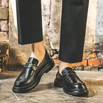 Маленькие кожаные туфли мужские британские стиль весна и осень новые черные мокасины с одной педалью одинарные туфли 3518-J 38 чёрный