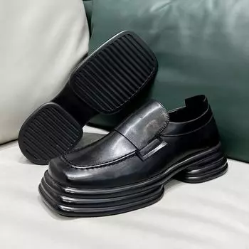 Маленькие кожаные туфли мужские новые французские повседневные туфли на платформе ретро вечерние туфли ленивые одинарные 36770-T 38 чёрный