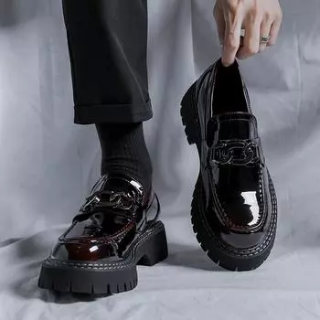 Маленькие кожаные туфли мужские в британском стиле на платформе весна-осень лакированные кожаные мокасины ленивые однопедальные туфли мужские 25891-R 38