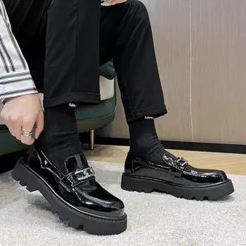 Маленькие кожаные туфли мужские весна и осень новые лоферы британский стиль платформа маффин платформа одинарные туфли 18625-T 38