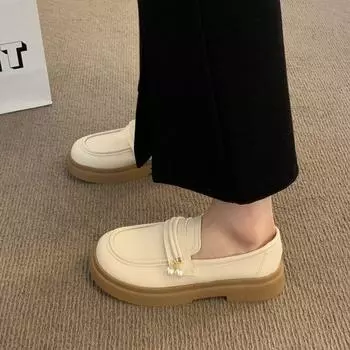 Маленькие кожаные туфли на низком каблуке, женские, летние, с мягкой подошвой, туфли для ленивых ног, сто одни черные туфли Le Fu для поездок на работу 35 бежевый