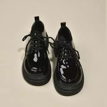 Маленькие кожаные туфли на платформе, женские универсальные британские студенческие туфли в стиле ретро со шнуровкой и глянцевыми лоферами, одинарные туфли 35