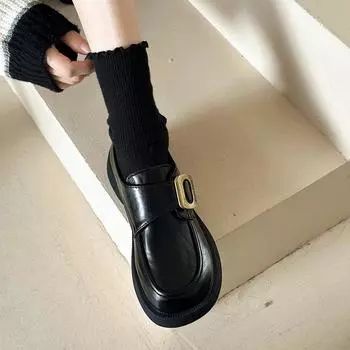 Маленькие кожаные туфли на плоской подошве, женские, весна-осень, ретро, в английском стиле, одинарные туфли, туфли для пригородных поездок, Мэри Джейн, Ле Фу 35 чёрный