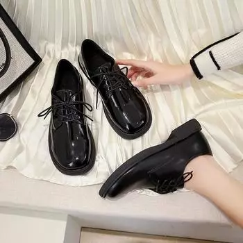 Маленькие кожаные туфли на плоской подошве, одинарные туфли, женская обувь 35