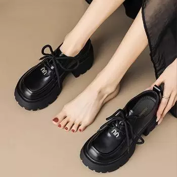 Маленькие кожаные туфли на шнуровке в британском стиле, женская обувь, весенние новинки, толстая подошва, увеличенные настоящие кожаные туфли-лодочки, туфли на платформе 35