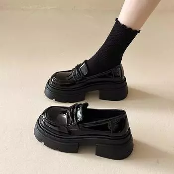 Маленькие кожаные туфли на толстой подошве, повседневные туфли-одиночки 35