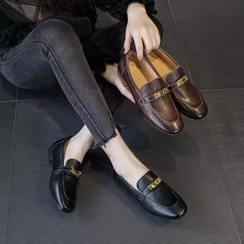 Маленькие кожаные туфли одинарные туфли натуральная кожаная обувь 35 чёрный