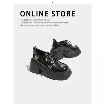 Маленькие кожаные туфли японские женские Jk бабочки декоративные одинарные туфли новые британские толстые каблуки черные туфли на платформе 34 чёрный
