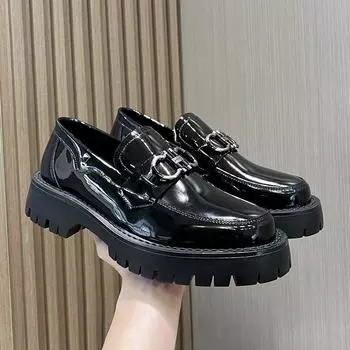 Маленькие кожаные туфли с одной педалью, мужские ретро-туфли для студентов в корейском стиле, британские туфли в студенческом стиле, ленивые мокасины 21288-T 40 чёрный