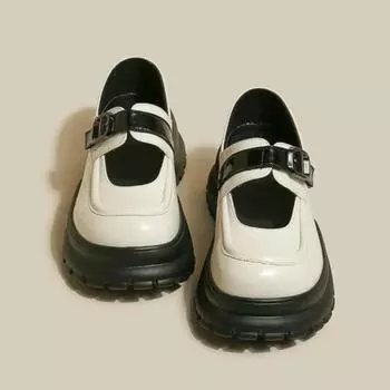 Маленькие кожаные туфли с толстой подошвой, увеличенные, модные, повседневные, простые, универсальные туфли Мэри Джейн, женские, осенние 35 покинуть белый