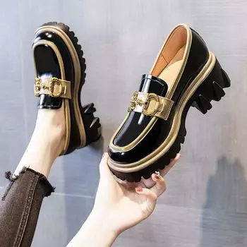 Маленькие кожаные туфли в академическом стиле, женские туфли, подходящие по цвету, ретро-туфли на толстом каблуке и высокой платформе 35