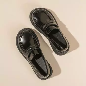 Маленькие кожаные туфли в британском стиле для женщин, туфли-дерби на толстой подошве, новые мокасины ручной работы на толстой подошве 35 чёрный