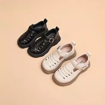 Маленькие кожаные туфли в британском стиле для девочек, женские лоферы с мягкой подошвой, детские весенне-осенние новые одиночные туфли с полой мягкой подошвой 23 белый